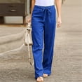 thumbnail image 1 of ClodeEU Fashion Women Solid Color Linen Sashes Straight Casual Long Pants Trousers, 1 of 3