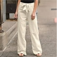 thumbnail image 1 of ClodeEU Fashion Women Solid Color Linen Sashes Straight Casual Long Pants Trousers, 1 of 4