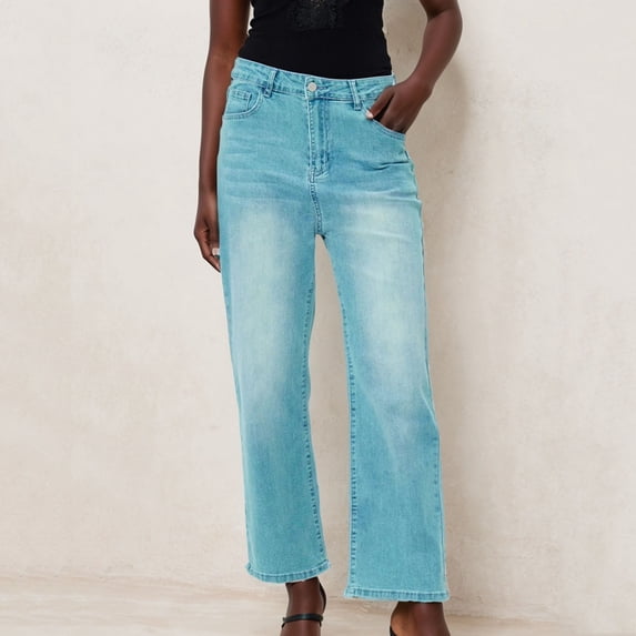 ClodeEU High Rise Cropped Wide Leg Jeans for Women,Loose Fit Trendy Jeans Button Pocket Green,Womens Plus S