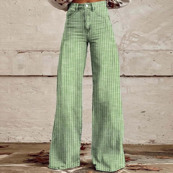 ClodeEU High Rise Wide Leg Jean For Women ,Trendy Baggy Jeans Butts Lifting Cute Curvy Jean Green,Womens Plus M