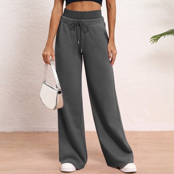 ClodeEU High Waist Wide Leg Sweatpants for Women ,Casual Loose Stretch Soft Athletic Lounge Pants with Pockets Dark Gray,Womens Plus XXL