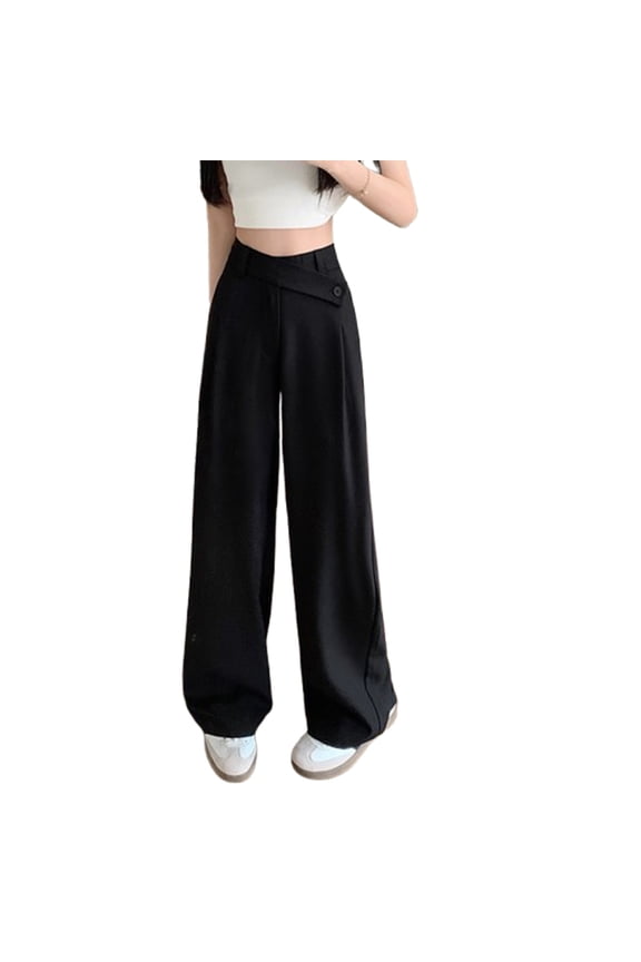 High Waisted Draped Pants for Women, Narrow Wide Leg Floor Sweeping Trousers, Button Casual Trousers Black,Womens Plus S