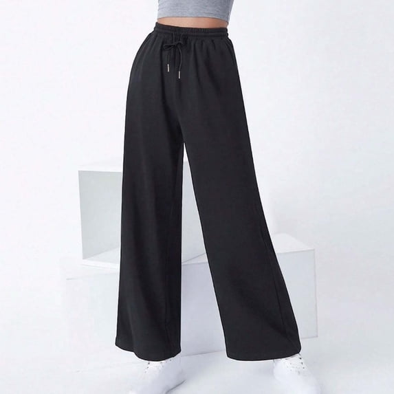 ClodeEU High Waisted Wide Leg Pants for Women, Drawstring Comfort with Pockets,Casual Loose Trousers Black,Womens Plus XXL