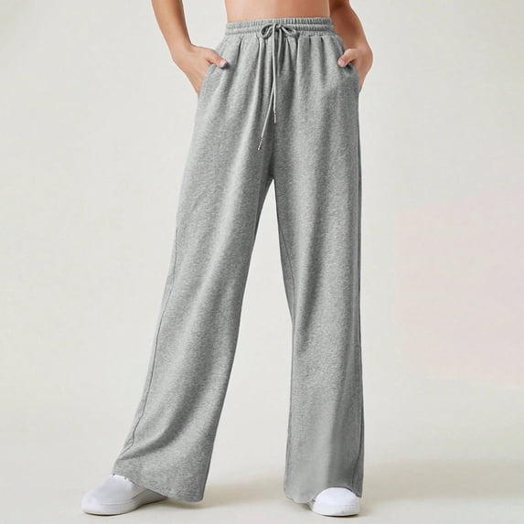 ClodeEU High Waisted Wide Leg Pants for Women, Drawstring Comfort with Pockets,Casual Loose Trousers Gray,Womens Plus M