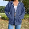 thumbnail image 1 of ClodeEU Hoodies For Women，Oversized Zip Up Sweatshirt，Casual Fall Hoodie with Pocket And Drawstring Navy,Womens Plus XXL, 1 of 6