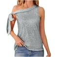 thumbnail image 1 of ClodeEU Ladies One Shoulder Tops， Sequin Sparkly Tops，Slimming Sparkle Party Shirts Gray,Womens Plus XL, 1 of 8