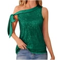 thumbnail image 1 of ClodeEU Ladies One Shoulder Tops， Sequin Sparkly Tops，Slimming Sparkle Party Shirts Green,Womens Plus XXXL, 1 of 8