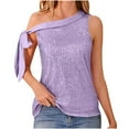thumbnail image 1 of ClodeEU Ladies One Shoulder Tops， Sequin Sparkly Tops，Slimming Sparkle Party Shirts Purple,Womens Plus XL, 1 of 8