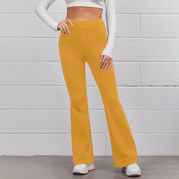 ClodeEU Leggings Yoga Pants with Pockets for Women , High Waisted Stretchy Bootcut Casual Yoga Pants Yellow,Womens Plus XXL