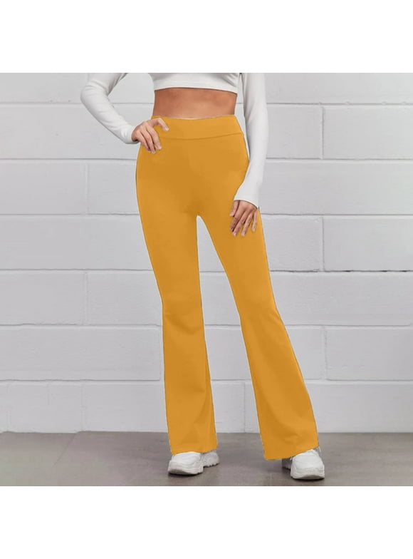 Leggings Yoga Pants with Pockets for Women , High Waisted Stretchy Bootcut Casual Yoga Pants Yellow,Womens Plus XXL