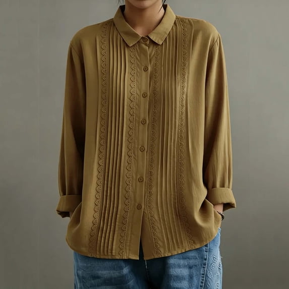ClodeEU Linen Cotton Shirt Blouse Top for Women,Casual Lightweight Loose Fit Summer Comfy Vacation Shirt Brown,Womens Plus XXXXL
