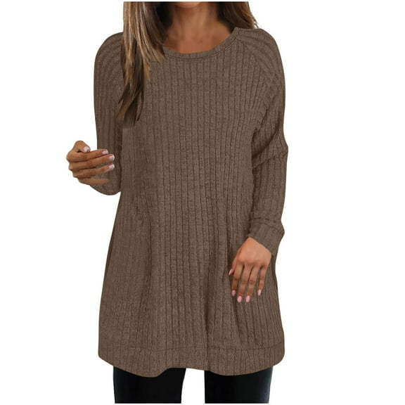 ClodeEU Long Sleeve Shirts for Women , Clothes Tunic Tops Loose Dressy, Crewneck Pullover Sweaters Brown,Womens Plus XXL