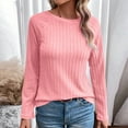 thumbnail image 1 of ClodeEU Long Sleeve Shirts for Women,Ribbed Knit Curved Hem Tunic Tops,Loose Fit Dressy Crewneck Pullover Sweaters Pink,Womens Plus XL, 1 of 8