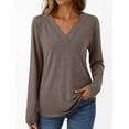 thumbnail image 1 of ClodeEU Long Sleeve V Neck Shirts for Women,Tunic Basic Tees ,Casual Comfortable Soft Shirt Khaki,Womens Plus M, 1 of 7