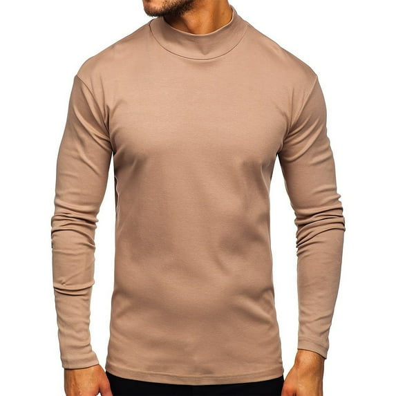 ClodeEU Men'S High-Neck Bottoming Shirt Long-Sleeved Solid Color Thickened T-Shirt (Khaki 6(M))