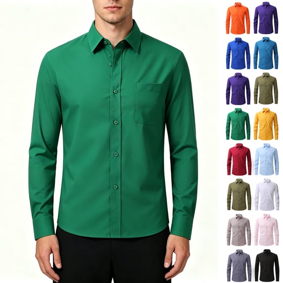 ClodeEU Men’s Classic Long Sleeve Button Down Dress Shirt, Stretch Solid Collar Dress Shirt with Pocket,Big and Tall ,Size S-2XL