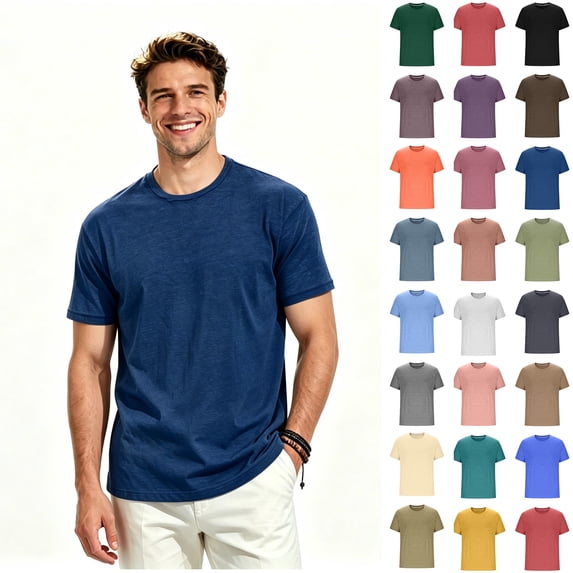 ClodeEU Men's Crew Neck Short Sleeve Basic T-Shirt, Casual Solid Color Casic Crew Neck Tops,Big and Tall Dark Blue,Size S-4XL