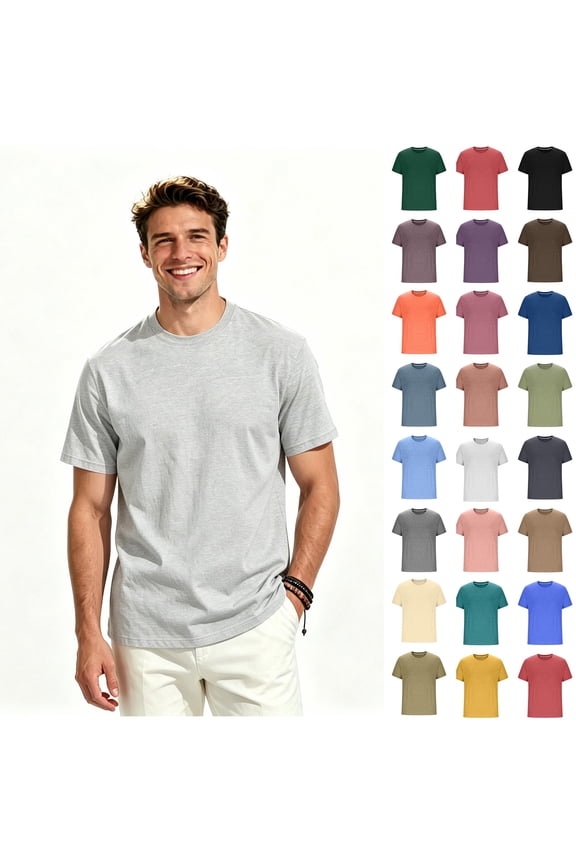Men's Crew Neck Short Sleeve Basic T-Shirt, Casual Solid Color Casic Crew Neck Tops,Big and Tall Gray,Size S-4XL