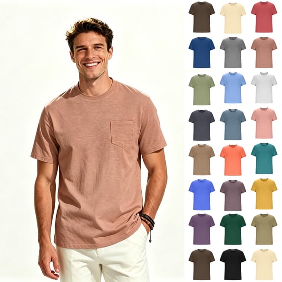 ClodeEU Men's Crew Neck Short Sleeve T-Shirt with Chest Pocket,Mens Regular Fit Everyday Layering Pocket Tee,Big and Tall Brown,Size S-4XL