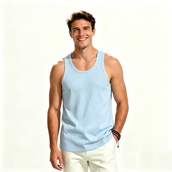 ClodeEU Men's Crewneck Ribbed Knit Sleeveless Tank Top ,Big and Tall Light Blue,Size L-4XL
