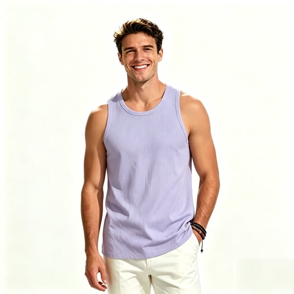 ClodeEU Men's Crewneck Ribbed Knit Sleeveless Tank Top ,Big and Tall Purple,Size L-4XL