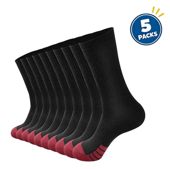 ClodeEU Men's Cushioned Crew Athletic Socks 5 Pairs Pack, Breathable Pro Series Crew Socks, Moisture-Wicking Cushion Sock, 5-Pack