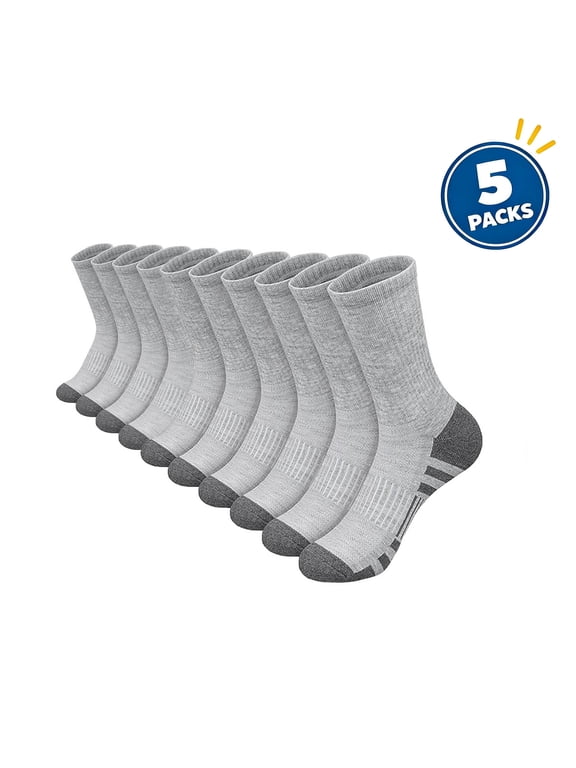 Men's Cushioned Crew Athletic Socks 5 Pairs Pack, Breathable Pro Series Crew Socks, Moisture-Wicking Cushion Sock, 5-Pack