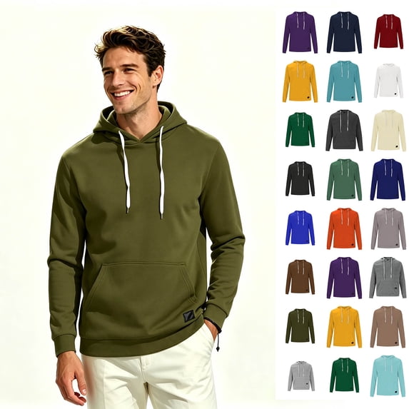 ClodeEU Men's Drawstring Pullover Hoodie with Pocket, Lightweight Fleece Long Sleeve Hooded Sweatshirt, Size S-3XL