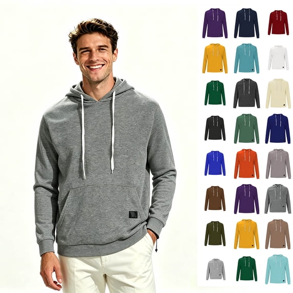 ClodeEU Men's Drawstring Pullover Hoodie with Pocket, Lightweight Fleece Long Sleeve Hooded Sweatshirt, Size S-3XL
