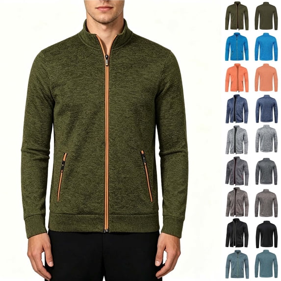 ClodeEU Men's Fleece Full Zip Stand Collar Lightweight Jacket,Long Sleeve Outerwear with Zipper Pockets,Big and Tall ,Size M-5XL