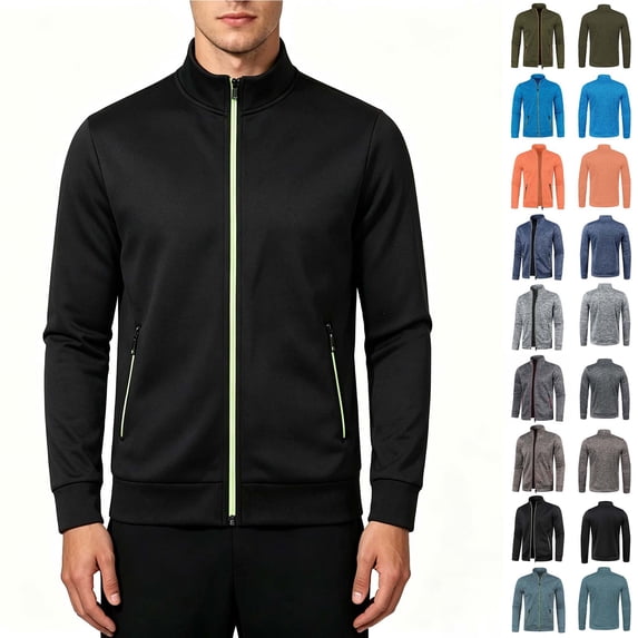 ClodeEU Men's Fleece Full Zip Stand Collar Lightweight Jacket,Long Sleeve Outerwear with Zipper Pockets,Big and Tall ,Size M-5XL