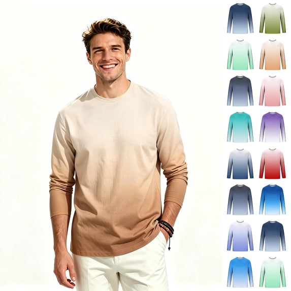 ClodeEU Men's Gradient Crew Neck Long Sleeve Workout T-Shirt, Moisture Wicking Tee Shirts, Big and Tall, Size S-5XL