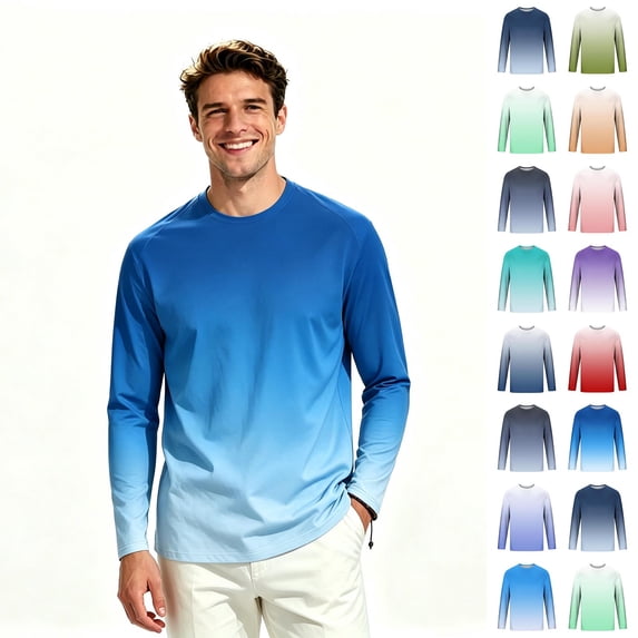 ClodeEU Men's Gradient Crew Neck Long Sleeve Workout T-Shirt, Moisture Wicking Tee Shirts, Big and Tall, Size S-5XL