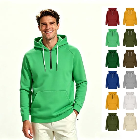 ClodeEU Men's Quarter Zip Drawstring Hoodie with Pocket, Lightweight Fleece Half Zip Hooded Long Sleeve Sweatshirt, Size S-4XL