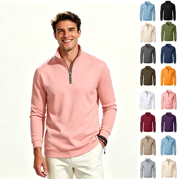 ClodeEU Men's Quarter Zip Stand Collar Long Sleeve Pullover Sweatshirt,Men's & Big Men's Zip Pullover, Size S-3XL
