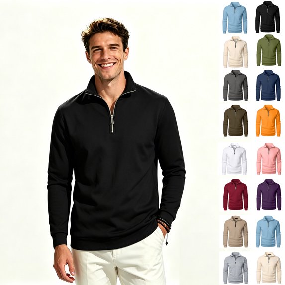 ClodeEU Men's Quarter Zip Stand Collar Long Sleeve Pullover Sweatshirt,Men's & Big Men's Zip Pullover, Size S-3XL