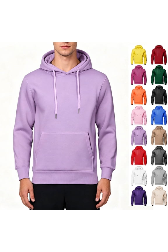 Men's Solid Color Drawstring Pullover Hoodie with Kangaroo Pocket, Lightweight Long Sleeve Hoodie, Size S-2XL