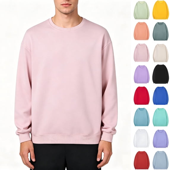 ClodeEU Men's Solid Crew Neck Pullover Sweatshirt, Casual Everyday Loungewear Crew Top, Big and Tall, Size S-3XL