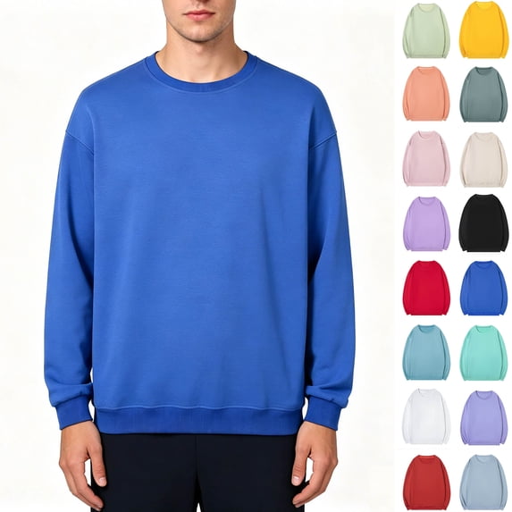 ClodeEU Men's Solid Crew Neck Pullover Sweatshirt, Casual Everyday Loungewear Crew Top, Big and Tall, Size S-3XL