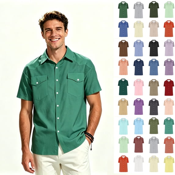 ClodeEU Men's Western Short Sleeve Dual Chest Flap Pocket Button Down Shirt,Big and Tall ,Size S-5XL