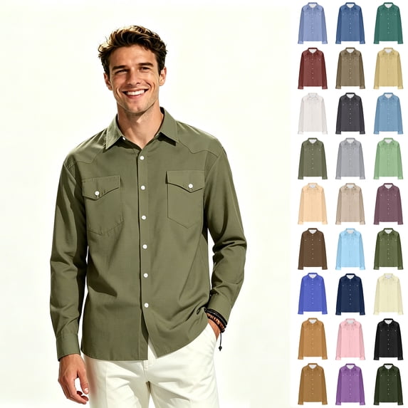ClodeEU Mens Dress Shirts Long Sleeve Button Down Shirts, Western Lightweight Solid Collar Shirt with Two Chest Pocket,Big and Tall ,Size S-5XL