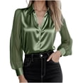thumbnail image 1 of ClodeEU Satin Silk Button Down Shirts for Women,Long Sleeve Business Casual Tops Green,Womens Plus L, 1 of 8