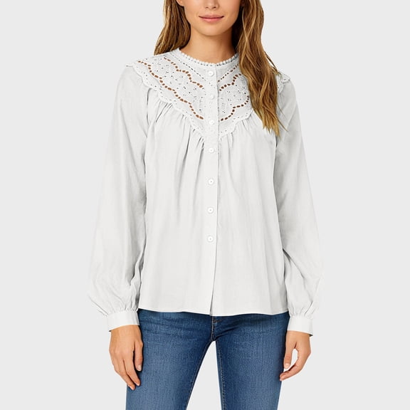 ClodeEU Shirts For Women ,Long Sleeve Fall Clothes Tops With Lace,Casual Loose Tremdyn Shirts White,Womens Plus S