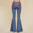 thumbnail image 1 of ClodeEU Skinny Bell Bottom Jeans for Women ,Low Waisted Stretch Denim Flare Pants ,Five Point Star Jeans with Pockets Blue,Womens Plus L, 1 of 7