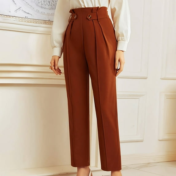 ClodeEU Straight Leg Cut Cropped Pants for Women, High Elastic Waisted Business Trousers Bronze,Womens Plus S