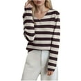 thumbnail image 1 of ClodeEU Striped Sweaters for Women ,V Neck Cute Fall Winter Knitted Pullover Tops,Casual Loose Blouse Coffee,Womens Plus S, 1 of 4