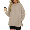thumbnail image 1 of ClodeEU Sweatshirts for Women,Long Sleeve Side Slit Crewneck Shirts，Loose Fit Pullover,Casual Tops Khaki,Womens Plus L, 1 of 4