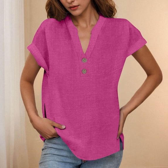 ClodeEU V Neck T Shirts for Women ,Short Sleeve T Shirts,Trendy Loose Fit Dressy Tees Hot Pink,Womens Plus XL