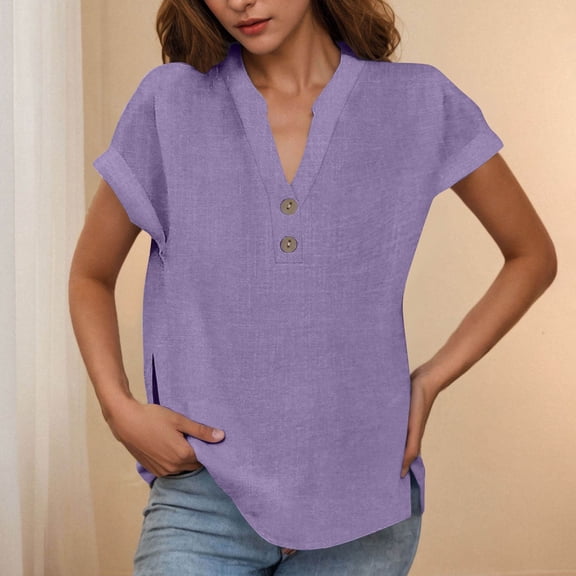 ClodeEU V Neck T Shirts for Women ,Short Sleeve T Shirts,Trendy Loose Fit Dressy Tees Purple,Womens Plus M