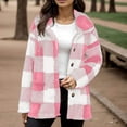 thumbnail image 1 of ClodeEU Warm Fleece Plaid Jackets for Women, Lapel Zip Soft Coats ,Casual Outerwear with Pockets Pink,Womens Plus L, 1 of 7